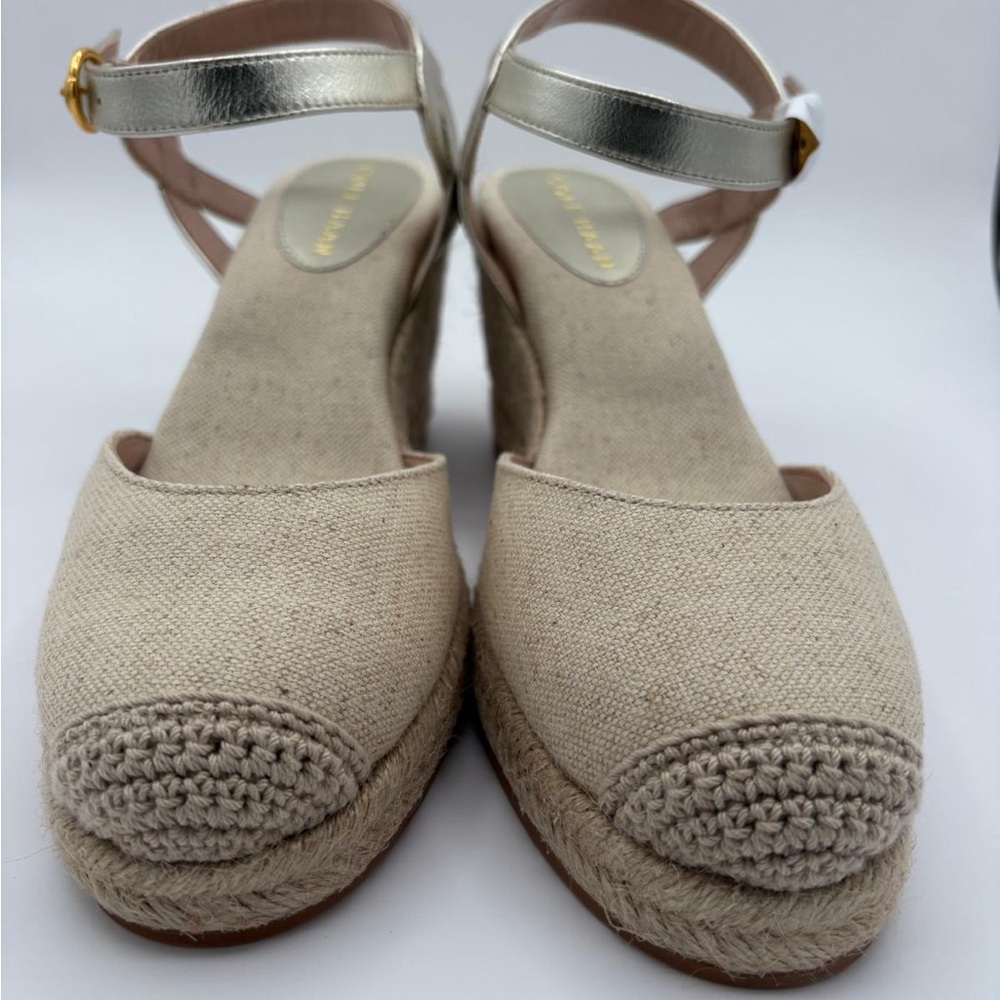 NWT Cole Haan Women Cloudfeel Espadrille Wedge Platform Linen Soft Gold Size 10 - Picture 2 of 8
